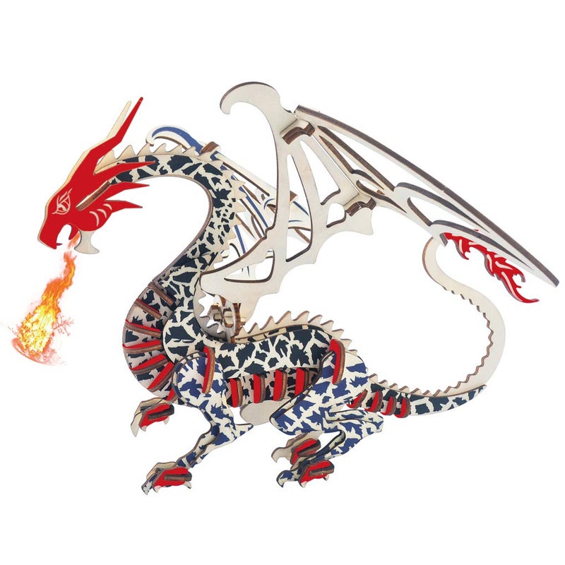 Bitopbi 3D Wooden Puzzles Laser Engraving DIY Safe Assembly Constructor Kit Toy for Teens and Adults World Animal Mechanical 3-D Models for Self-Assembly (G1 Flying Dragon) - Image 1